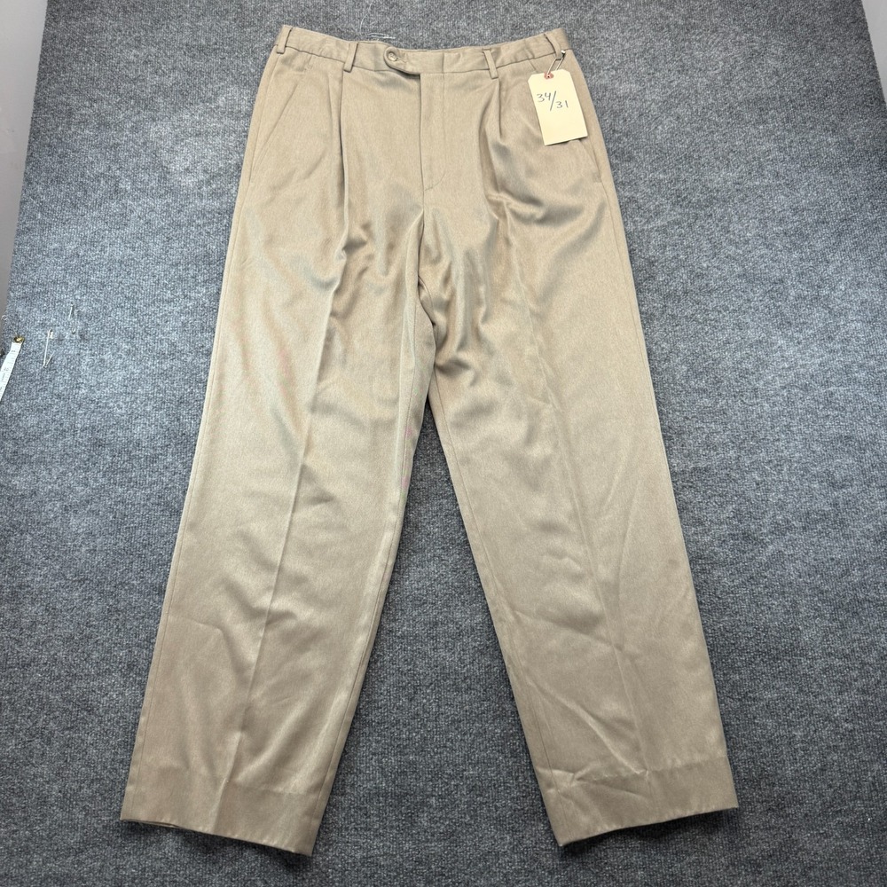 Vintage Sterling Dress Pants Mens 34x31 Beige Pleated Office Formal Straight Leg